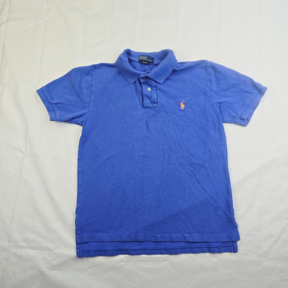 Polo Ralph Lauren Kids Mesh Polo Shirt Size M (10-12) Blue Orange Pony Logo K10